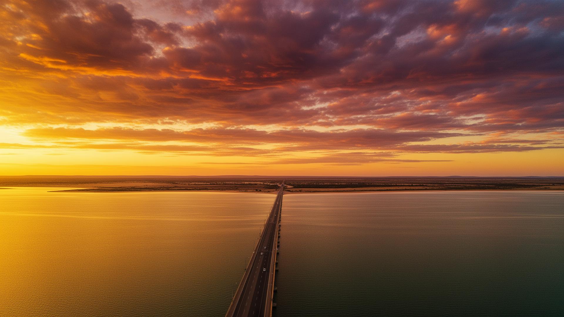 Long jetty stretching over calm water at sunset, Whyalla coast